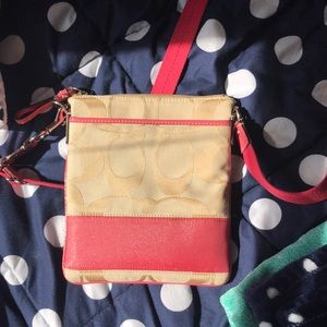 Pink and tan crossbody